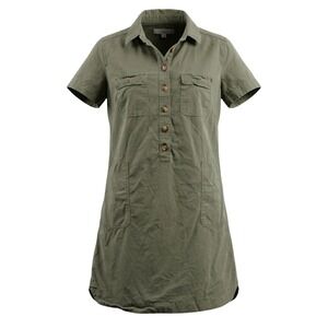 LOFT Womens XS Olive Green Short Sleeve Utility Shirt Dress Button Front Mini